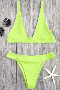 Coquette Aesthetic Plunge Bikini Set with High Cut Bottoms
