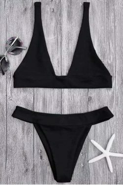 Coquette Aesthetic Plunge Bikini Set with High Cut Bottoms