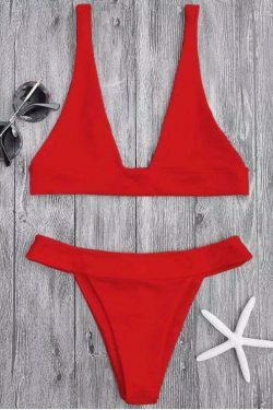 Coquette Aesthetic Plunge Bikini Set with High Cut Bottoms