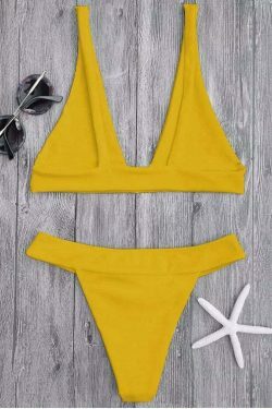 Coquette Aesthetic Plunge Bikini Set with High Cut Bottoms