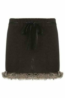 Coquette Aesthetic Plush Hem Ribbon Lace Up Mini Skirt