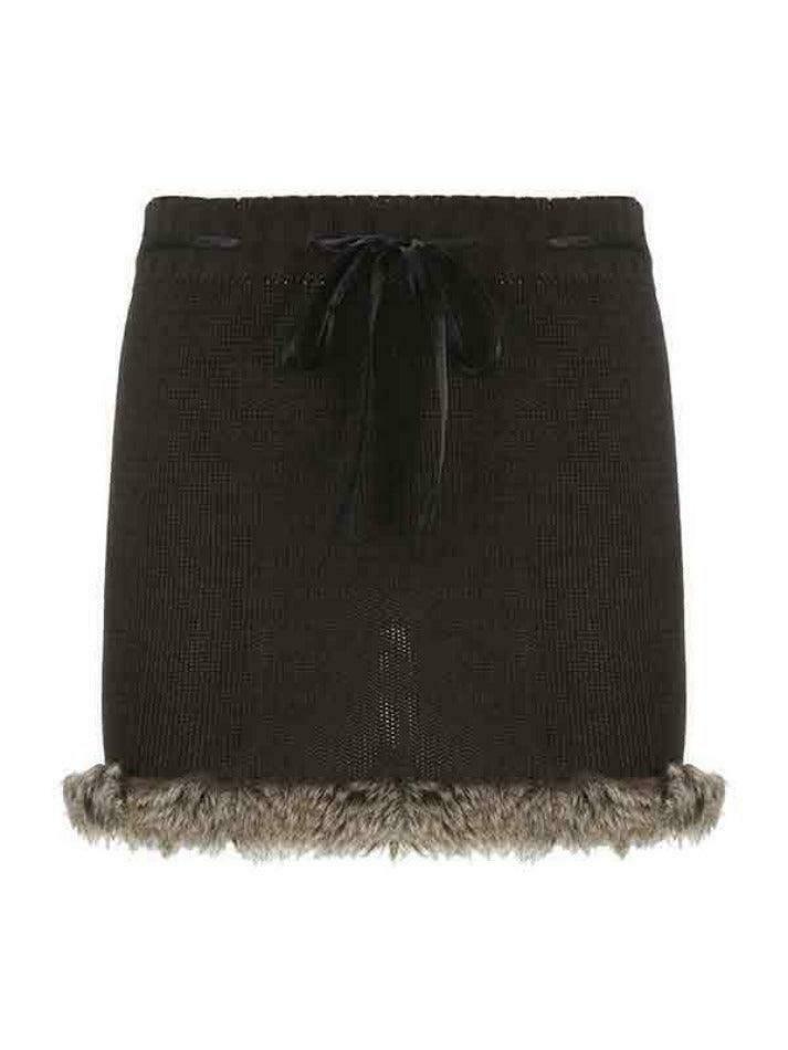 Coquette Aesthetic Plush Hem Ribbon Lace Up Mini Skirt Coquette Aesthetic Plush Hem Ribbon Lace Up Mini Skirt