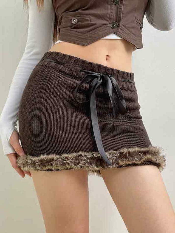 Coquette Aesthetic Plush Hem Ribbon Lace Up Mini Skirt Coquette Aesthetic Plush Hem Ribbon Lace Up Mini Skirt