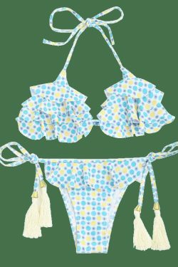 Coquette Aesthetic Polka Dot Bralette & Ruffles String Bikini - Y2K Fashion Women's Swimwear