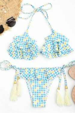 Coquette Aesthetic Polka Dot Bralette & Ruffles String Bikini - Y2K Fashion Women's Swimwear