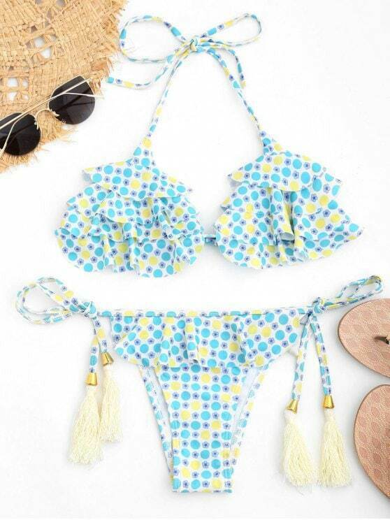 Coquette Aesthetic Polka Dot Bralette & Ruffles String Bikini - Y2K Fashion Women's Swimwear Coquette Aesthetic Polka Dot Bralette & Ruffles String Bikini - Y2K Fashion Women's Swimwear