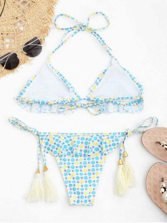 Coquette Aesthetic Polka Dot Bralette & Ruffles String Bikini - Y2K Fashion Women's Swimwear Coquette Aesthetic Polka Dot Bralette & Ruffles String Bikini - Y2K Fashion Women's Swimwear