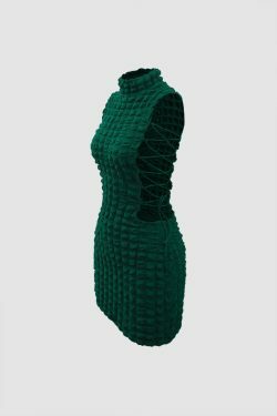 Coquette Aesthetic Popcorn Textured Mini Dress with Tie Side