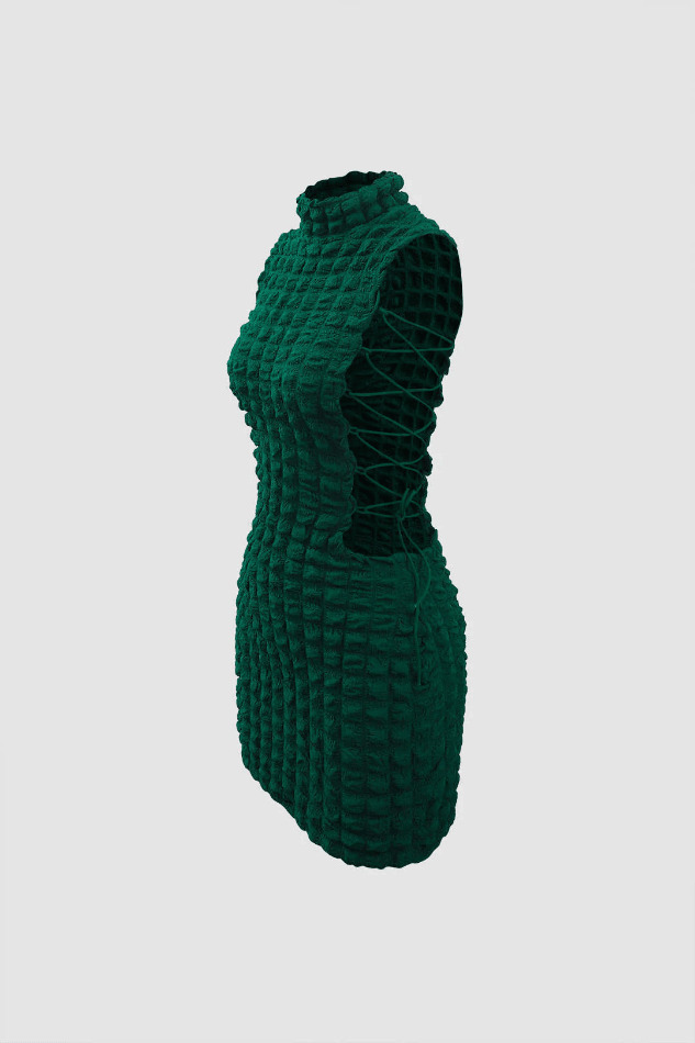 Coquette Aesthetic Popcorn Textured Mini Dress with Tie Side