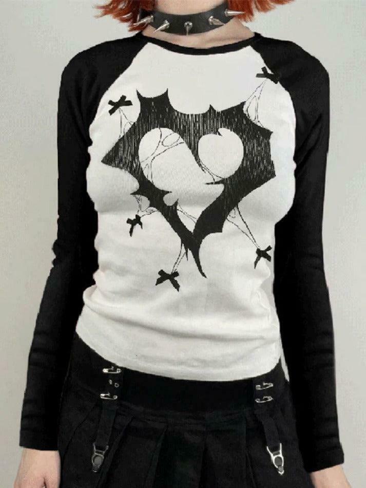 Coquette Aesthetic Print Bow Decor Raglan Long Sleeve Knit