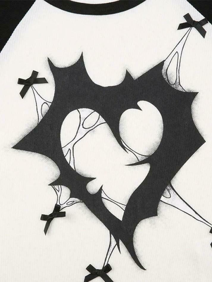 Coquette Aesthetic Print Bow Decor Raglan Long Sleeve Knit