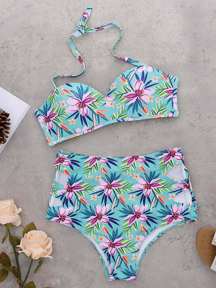 Coquette Aesthetic Printed Push-Up High Waist Bikini Set - Y2K Fashion Swimwear Coquette Aesthetic Printed Push-Up High Waist Bikini Set - Y2K Fashion Swimwear