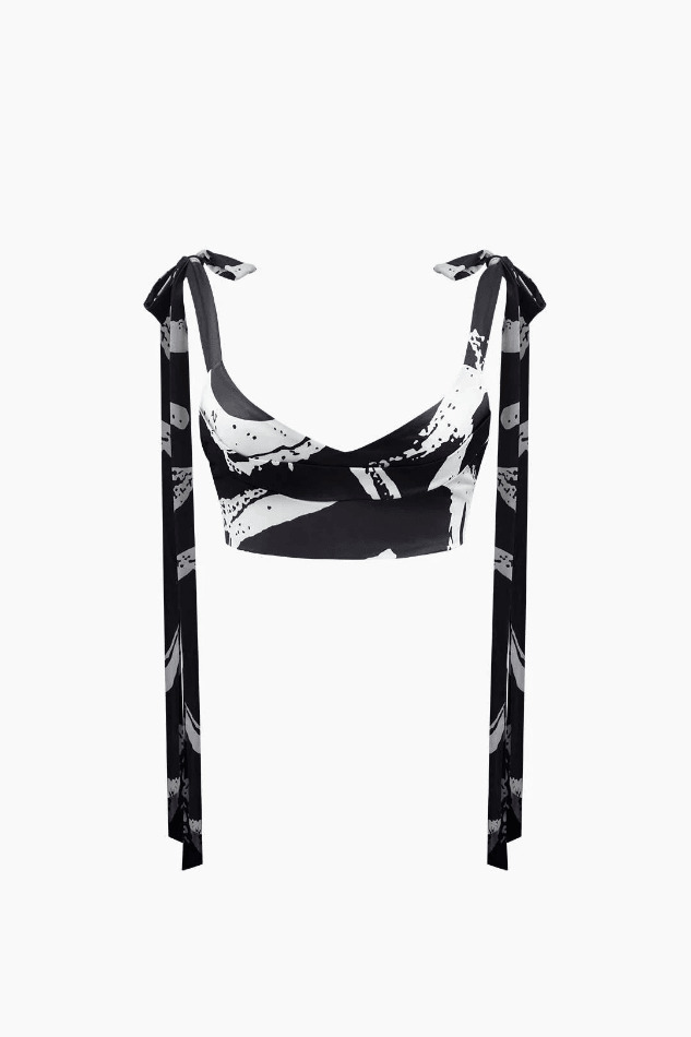 Coquette Aesthetic Printed Tie Strap Cami with Drawstring Slit Skirt Set