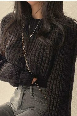 Coquette Aesthetic Puff Sleeve Crop Sweater in Pastel Goth Style