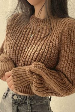 Coquette Aesthetic Puff Sleeve Crop Sweater in Pastel Goth Style