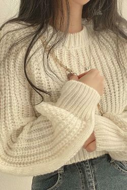 Coquette Aesthetic Puff Sleeve Crop Sweater in Pastel Goth Style