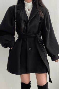 Coquette Aesthetic Puff Sleeve Woolen Coat - Y2K Fashion Statement Piece