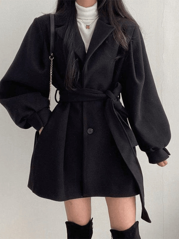 Coquette Aesthetic Puff Sleeve Woolen Coat - Y2K Fashion Statement Piece Coquette Aesthetic Puff Sleeve Woolen Coat - Y2K Fashion Statement Piece