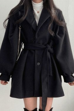 Coquette Aesthetic Puff Sleeve Woolen Coat - Y2K Fashion Statement Piece