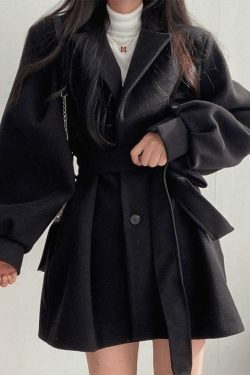 Coquette Aesthetic Puff Sleeve Woolen Coat - Y2K Fashion Statement Piece