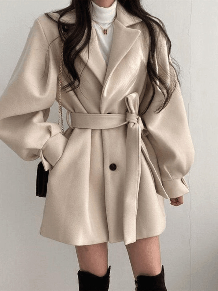 Coquette Aesthetic Puff Sleeve Woolen Coat - Y2K Fashion Statement Piece Coquette Aesthetic Puff Sleeve Woolen Coat - Y2K Fashion Statement Piece