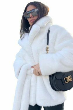 Coquette Aesthetic Rabbit Fur Warm Coat - Y2K Fashion Grunge Style, Pastel Goth, Old Money