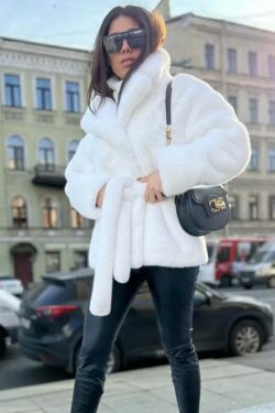 Coquette Aesthetic Rabbit Fur Warm Coat - Y2K Fashion Grunge Style, Pastel Goth, Old Money