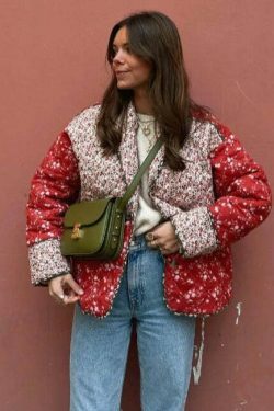 Coquette Aesthetic Red Floral Padded Short Coat - Vintage-inspired Y2K Fashion Statement