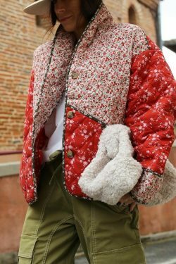 Coquette Aesthetic Red Floral Padded Short Coat - Vintage-inspired Y2K Fashion Statement