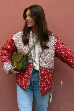 Coquette Aesthetic Red Floral Padded Short Coat - Vintage-inspired Y2K Fashion Statement