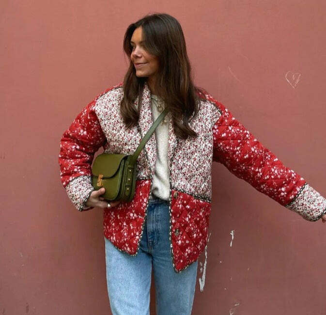 Coquette Aesthetic Red Floral Padded Short Coat - Vintage-inspired Y2K Fashion Statement Coquette Aesthetic Red Floral Padded Short Coat - Vintage-inspired Y2K Fashion Statement