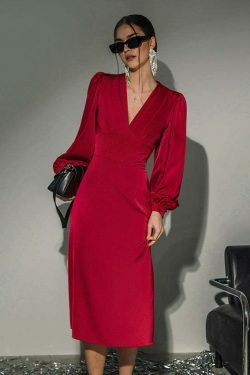 Coquette Aesthetic Red Lantern Sleeve Dress - Y2K Fashion Statement Piece