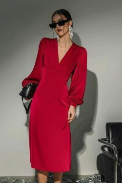 Coquette Aesthetic Red Lantern Sleeve Dress - Y2K Fashion Statement Piece