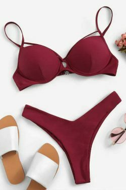 Coquette Aesthetic Red Slip High Leg Bikini Set - Y2K Fashion Swimwear