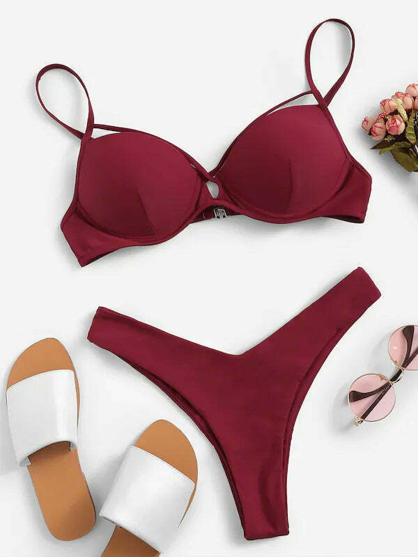 Coquette Aesthetic Red Slip High Leg Bikini Set - Y2K Fashion Swimwear Coquette Aesthetic Red Slip High Leg Bikini Set - Y2K Fashion Swimwear