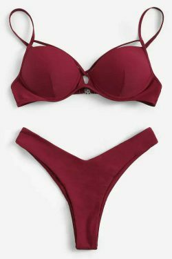 Coquette Aesthetic Red Slip High Leg Bikini Set - Y2K Fashion Swimwear