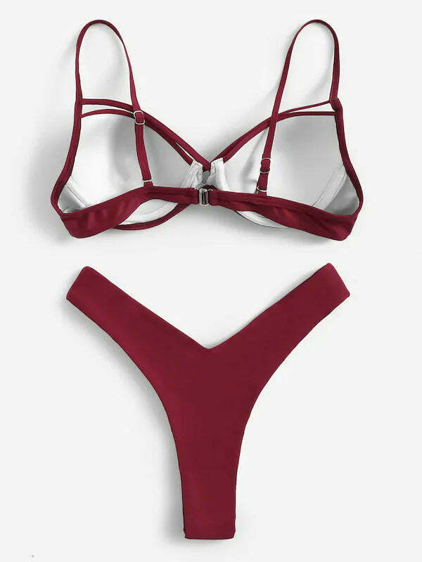 Coquette Aesthetic Red Slip High Leg Bikini Set - Y2K Fashion Swimwear Coquette Aesthetic Red Slip High Leg Bikini Set - Y2K Fashion Swimwear