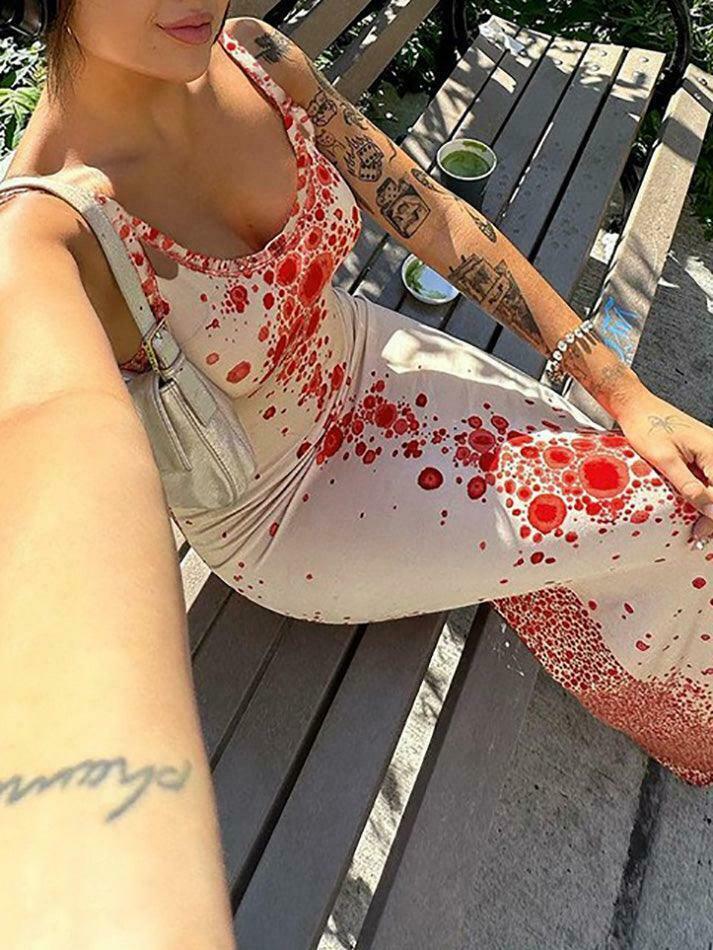 Coquette Aesthetic Red Spots Maxi Dress - Y2K Fashion Statement for Women Coquette Aesthetic Red Spots Maxi Dress - Y2K Fashion Statement for Women