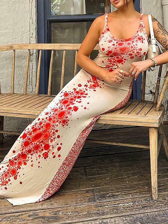 Coquette Aesthetic Red Spots Maxi Dress - Y2K Fashion Statement for Women Coquette Aesthetic Red Spots Maxi Dress - Y2K Fashion Statement for Women