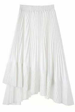 Coquette Aesthetic Reno Pleated Asymmetrical Long Skirt