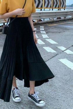 Coquette Aesthetic Reno Pleated Asymmetrical Long Skirt