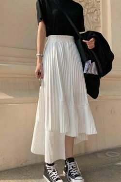 Coquette Aesthetic Reno Pleated Asymmetrical Long Skirt