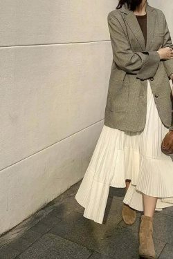 Coquette Aesthetic Reno Pleated Asymmetrical Long Skirt