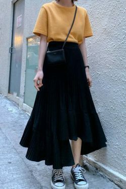 Coquette Aesthetic Reno Pleated Asymmetrical Long Skirt