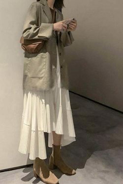 Coquette Aesthetic Reno Pleated Asymmetrical Long Skirt