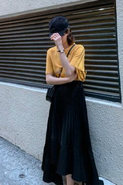 Coquette Aesthetic Reno Pleated Asymmetrical Long Skirt