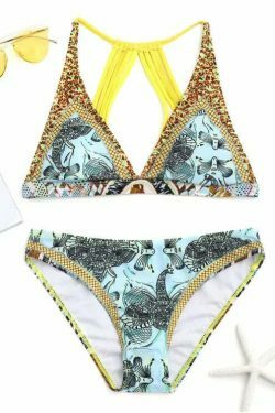 Coquette Aesthetic Retro Print Bikini with Padded Straps
