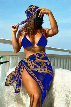 Coquette Aesthetic Retro Printed Mesh Three-Piece Bikini Set