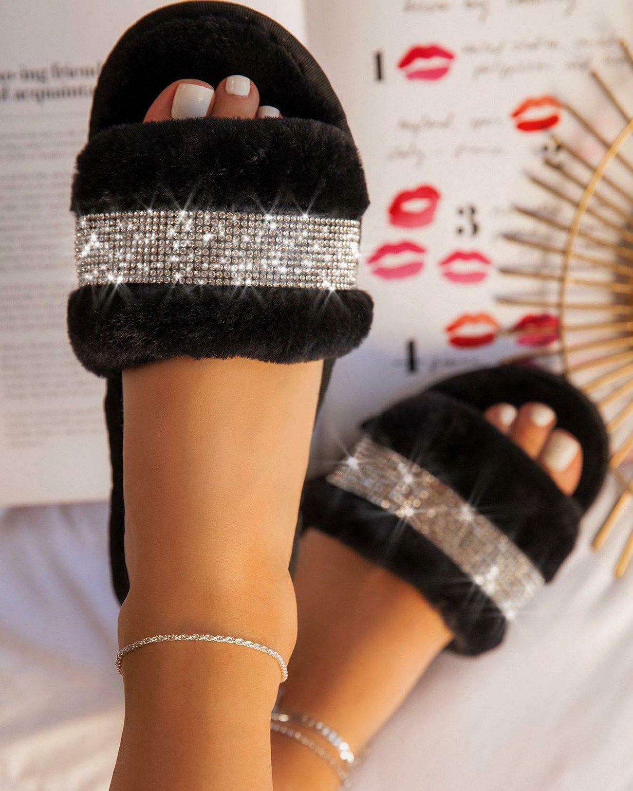Coquette Aesthetic Rhinestone Fluff Slippers - Y2K Fashion Statement for Women Coquette Aesthetic Rhinestone Fluff Slippers - Y2K Fashion Statement for Women
