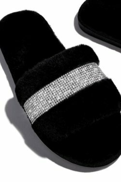 Coquette Aesthetic Rhinestone Fluff Slippers - Y2K Fashion Statement for Women